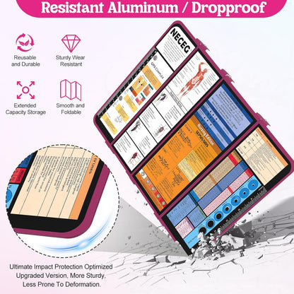 Nursing Clipboard Foldable-4 Layers Aluminum Nurse Foldable Clipboard Nursing Medical Edition Cheat Sheets, Pocket Size Pen Clip for Nurses Students School and Doctors-Pink