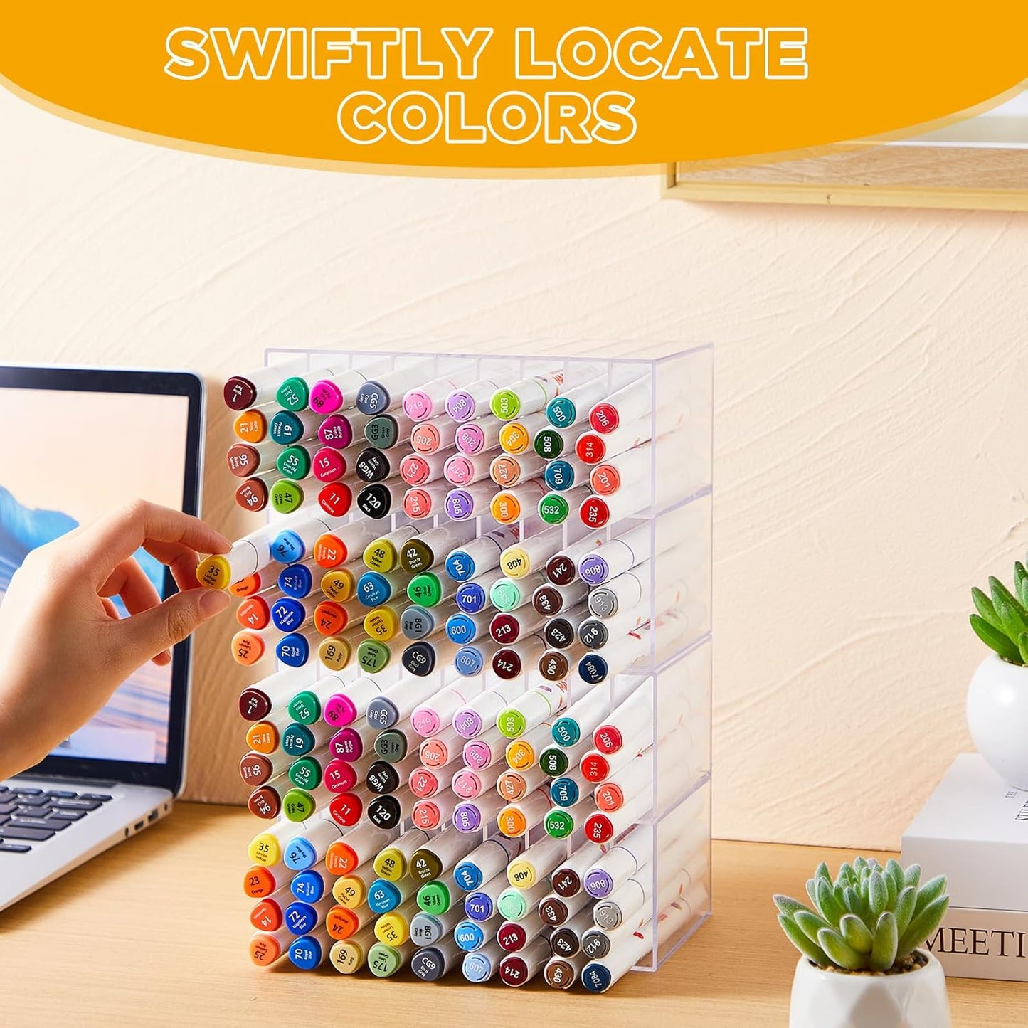 MotiMind 2 Pcs Acrylic Marker Organizer Desktop Storage Hold 144 Marker, Clear Pencil Holder Stand Art Brushes Stationary Display with 18 Compartments for School Classroom Desk Home Office Supplies