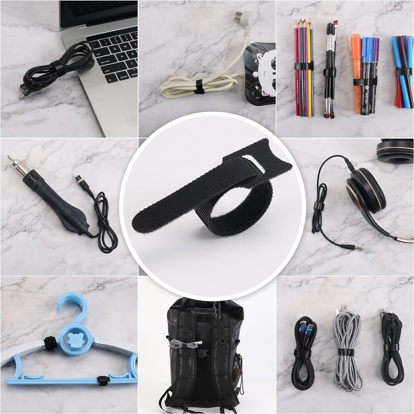 Nettbe Reusable Cable Ties, 60 PCS 8 Inches Adjustable Cord Straps Wire Organizer Cord Wrap and Hook Loop Cable Management