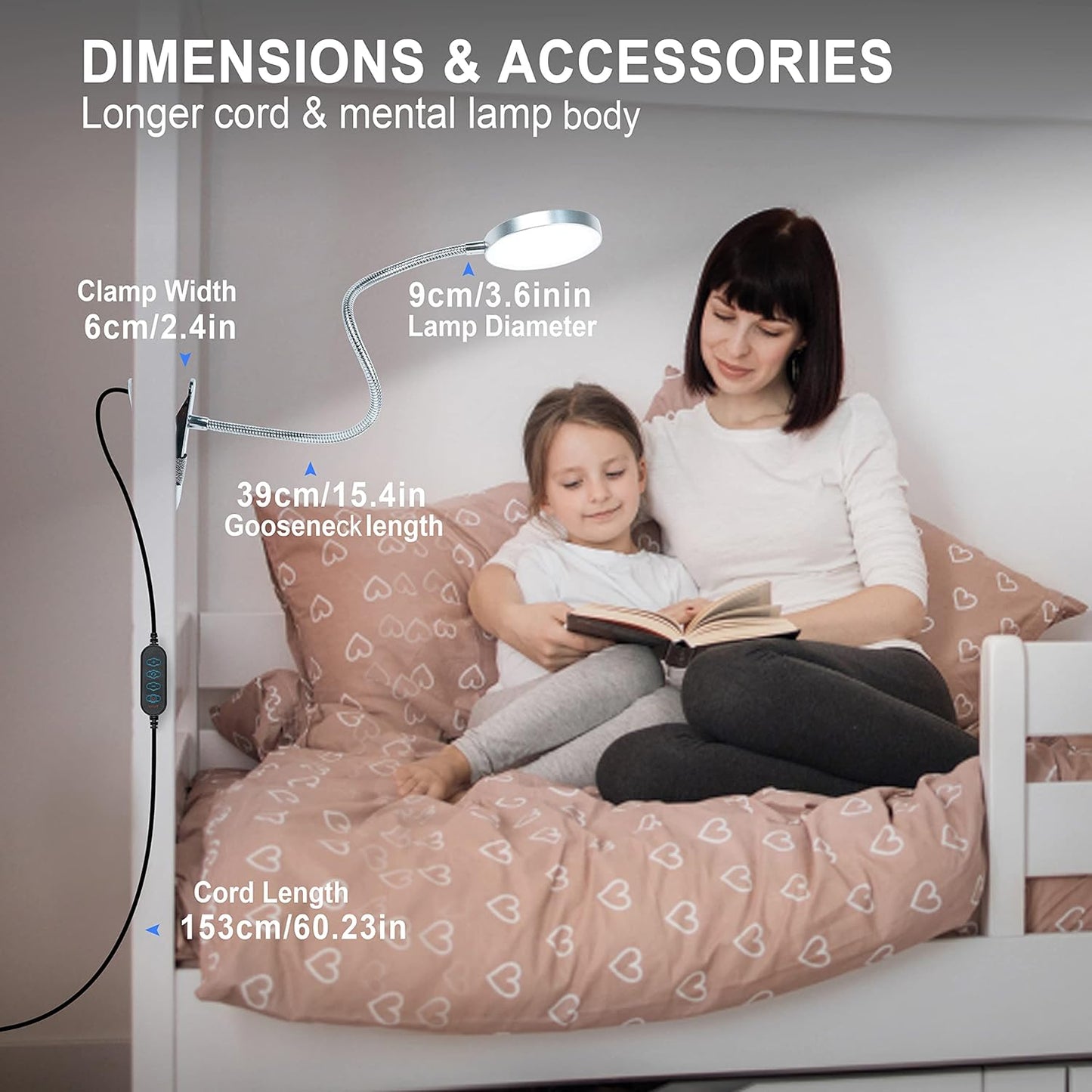 LiFMIRA Clip-on Lamp Reading Light - 5 Color Modes, 10 Brightness Levels, 8W, 66 LED, Eye-Caring Metal Clamp Light with Gooseneck for Bed, Headboard, Desk, Video Conferencing, Makeup