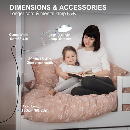 LiFMIRA Clip-on Lamp Reading Light - 5 Color Modes, 10 Brightness Levels, 8W, 66 LED, Eye-Caring Metal Clamp Light with Gooseneck for Bed, Headboard, Desk, Video Conferencing, Makeup
