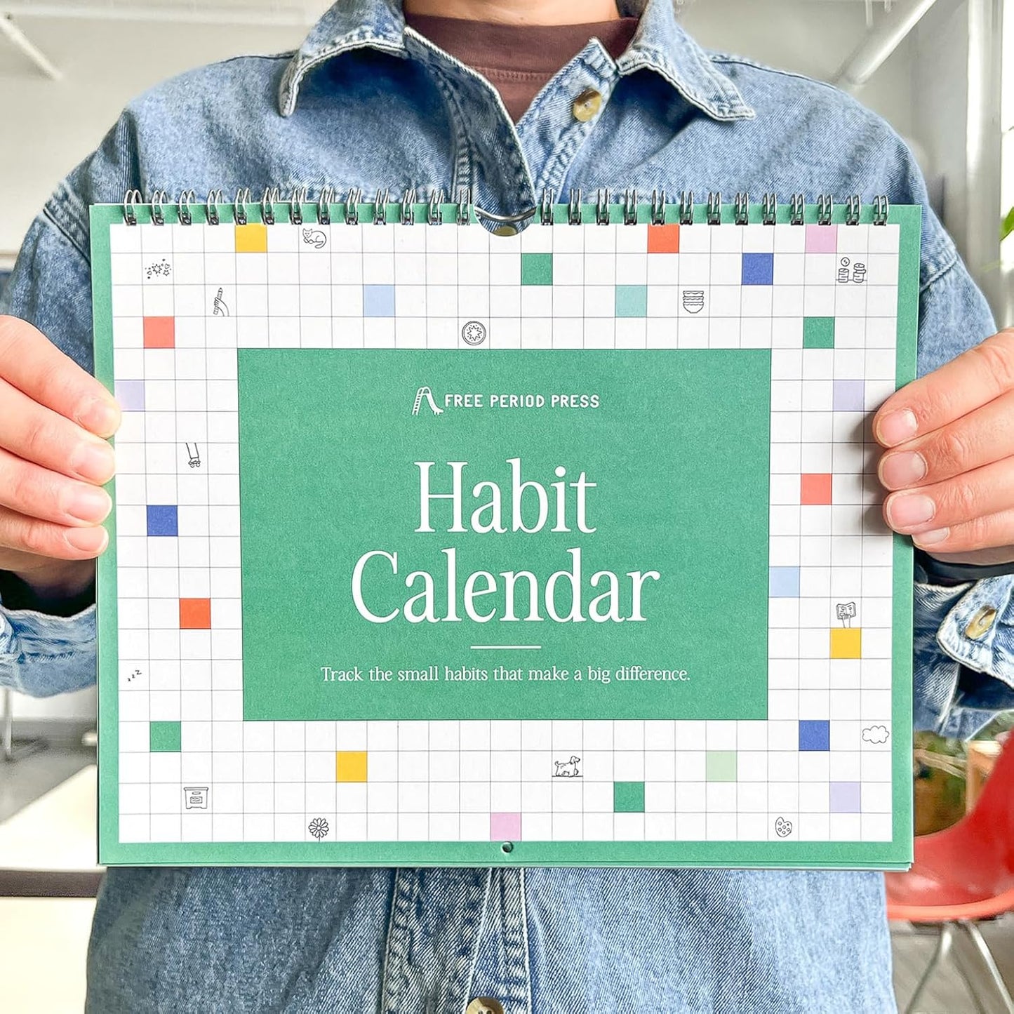 Free Period Press Habit Tracker Calendar & To Do List Planner, Spiral Bound Habit Tracker with Writable Goals, 12 Months Undated, 8"x10”