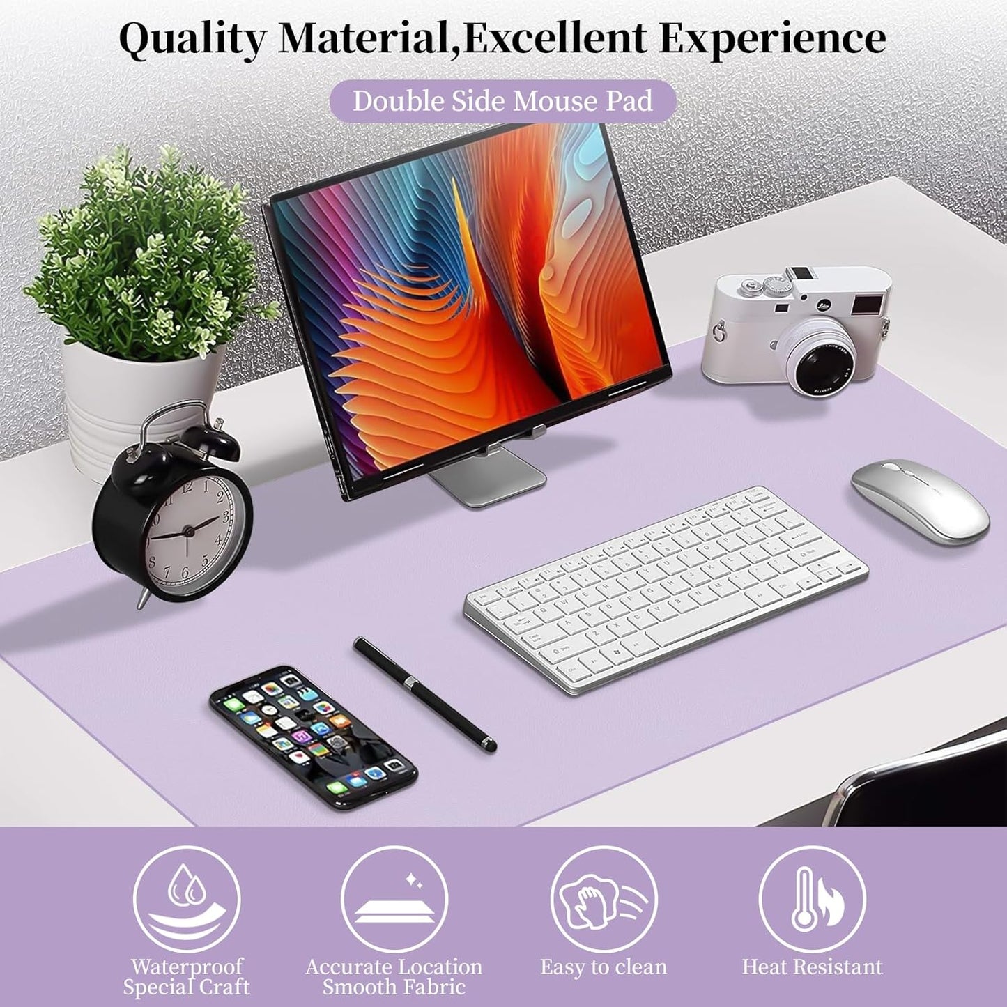 Bloss Leather Desk Pad and Keyboard Wrist Rest, Large Mouse Pad + Keyboard Pad+Mouse Wrist Support, Non-Slip Desk Mat Protector for Office, Home(31.5×15.7 Inches,Beige) - Colors A