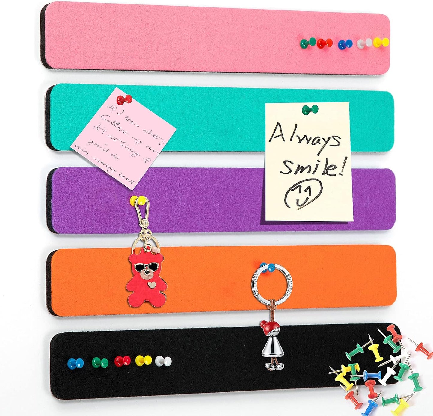 Felt Pin Board Bar Strips Bulletin Board for Bedrooms Offices Home Wall Decoration, Notice Board Self Adhesive Cork Board with 35 Push Pins for Paste Notes, Photos, Schedules