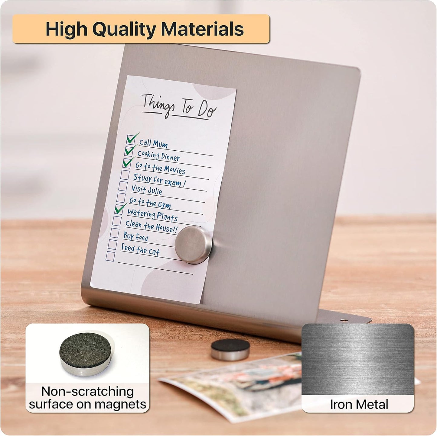 Magnetic Bulletin Board with Stand – Small Dry Erase Memo Board – Tabletop Metal Easel for Magnet Display – Mini Home Decor – 8x8 Inches + 2 Magnets