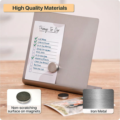 Magnetic Bulletin Board with Stand – Small Dry Erase Memo Board – Tabletop Metal Easel for Magnet Display – Mini Home Decor – 8x8 Inches + 2 Magnets
