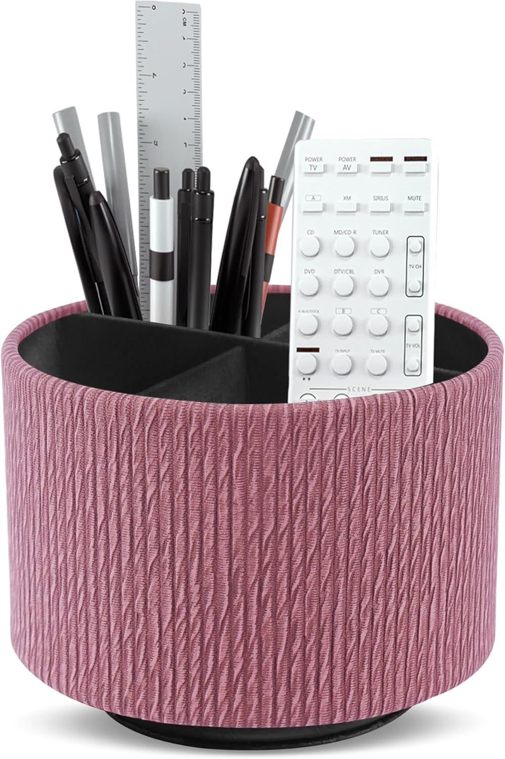 Round Leather Art Supply Organizer,Remote Control Holder,360 Degree Rotating,Multi-Functional Pencil Holder,4 Compartments Desktop Stationary Organizer(1-Fractal Flower) | Round - Colors A