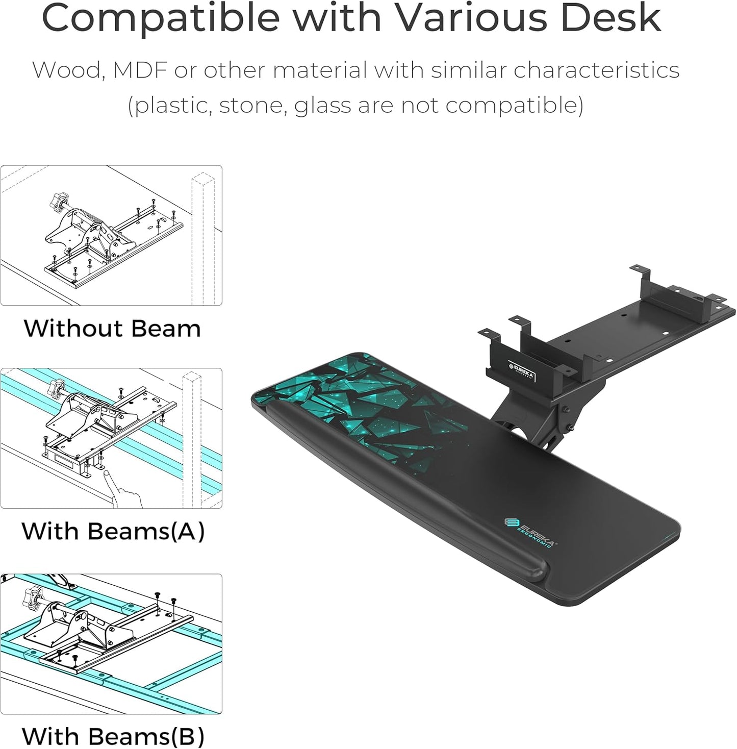EUREKA ERGONOMIC Height Adjustable Mouse & Keyboard Tray Under Desk, 28x10'' Large Slide Out Swivel Tilt Computer Keyboard Drawer with Pad for Gaming Home Office, Dual Mount