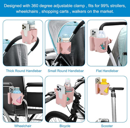 Accmor Stroller Cup Holder, Universal Cup Holder for Stroller Walker Bike, 360° Rotatable Large Caliber Designed Bottle Holder for Stroller, Bike, Wheelchair, Scooter