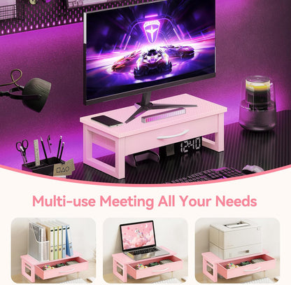 Computer Monitor Stand Riser, Desk Organizers and Accessories with Drawer, 2-Tier Laptop Stand for Desk, Office Organizer Storage, Wood