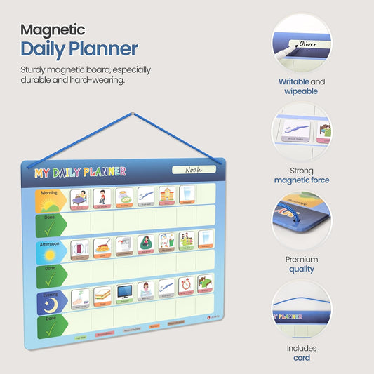 LIKARTO® Weekly Planner for Children - Montessori Magnetic Board incl 194 Magnets & Cord - Fully Writable & Wipeable - Encourages Independence