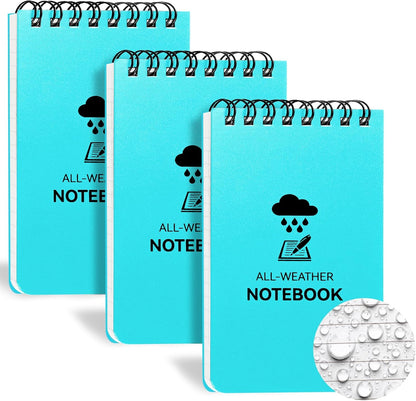 COIDEA 3 Pack Waterproof Notebook, 3 x 5 Pocket Notepad, All Weather Small Pocket Notebook Paper, Mini Spiral Notepad Police Notepad 100 Lined Pages for Outdoor Office