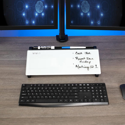 VIVO Glass 16 x 7 inch Desktop Whiteboard with Marker Slot and Open Storage, Dry Erase Non-Streak White Surface, Black Frame, DESK-WB16D