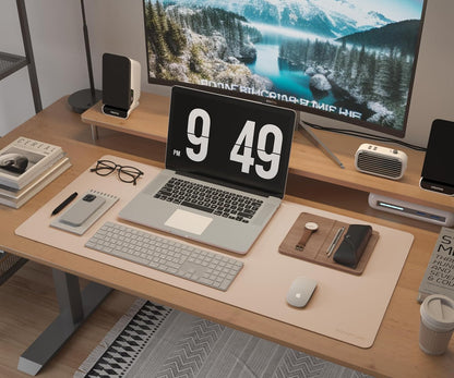 RENMTURE Desk Pad, Cork & PU Leather Desk Mat, Large Mouse pad, Non-Slip Desk Protector and Blotter, Waterproof Writing Pad, Desk Accessories and Organizers for Home Office (Light Yellow, 32"x16")