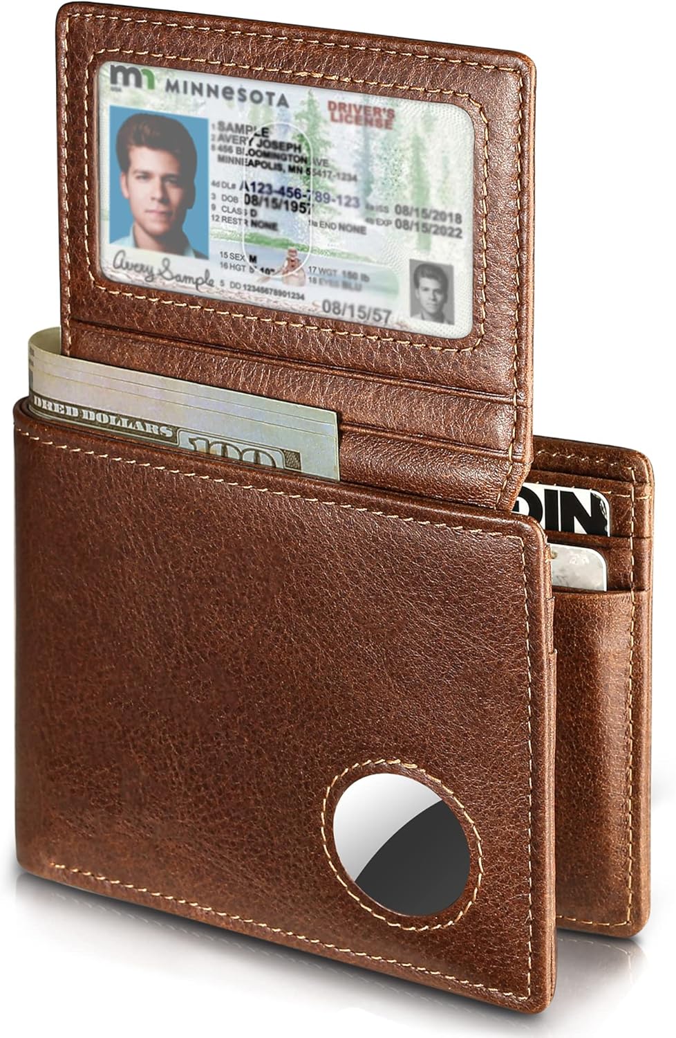 Mens Wallet With AirTag Holder, Bifold Leather RFID Blocking 1-2 ID Windows 12-13 Card Holders, Gift Box and Screen Protector Included, AirTag Not Included