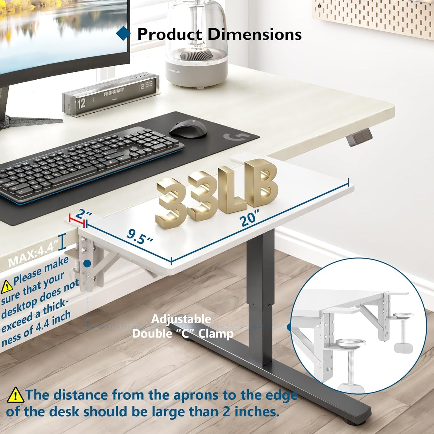 BONTEC Desk Extender Tray, 11.8"x5.9" Table Mount Arm Wrist Rest Shelf, 90°Foldable Elbow Support, Clamp on Computer Arm Rest for Desk, Office & Home Use, Durable & Easy to Install, Black Carbon Fiber