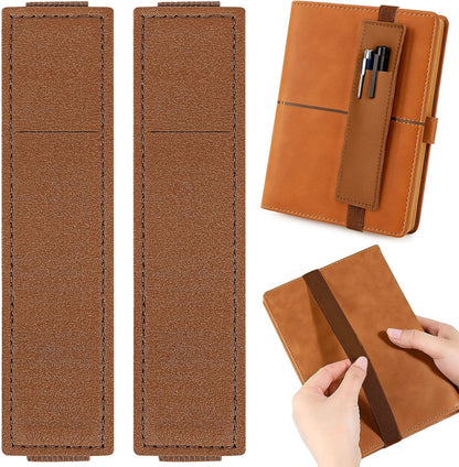 Tokusatsu 2 Pack Adjustable Elastic Pen Holder for Notebook, PU Leather Pencil Pouch with Stretchable Band, Fits Journals, Binders, Planners, Books, Portable Pen Sleeve Pouch, Off-White
