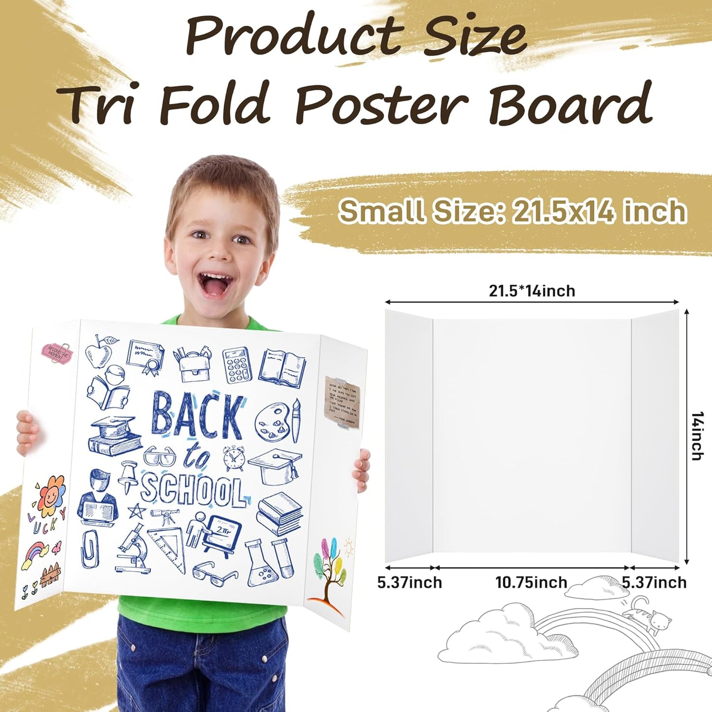 PSHVYM 4 Pcs Trifold Poster Board, 26 x 17 inches Poster Board with Double Sided Tapes and Cardboard, Corrugated Presentation/Display Board for School Project, Science Fair, Business