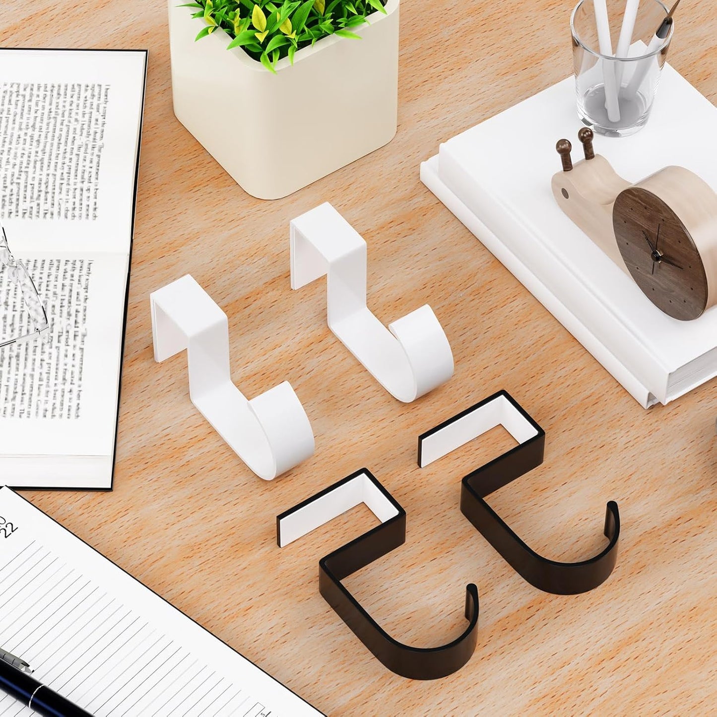 CroBlissful 4 Pcs Purse Hook for Table Nail Free Handbag Hanger for Desk Heavy Duty Purse Hook for Hanging Bags Umbrellas Keys Cups Headphone(Black)