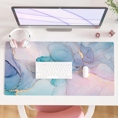 QIYI Large Mouse Pad, Cute Pink Desk Mat for Desktop, Women Girls PU Leather Desk Pad Waterproof Gaming Mousepad, Rose Gold Marble Computer Protector Writing Pad for School Office Home 31.5" x 15.7"