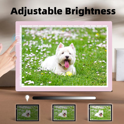 KIVOTAC A3 LED Light Pad，Tracing Light up Box Ultra-Thin USB Powered Brightness Dimmable Bright Copy Board for Drawing, Weeding Vinyl, Diamond Art, Sketching and Animation