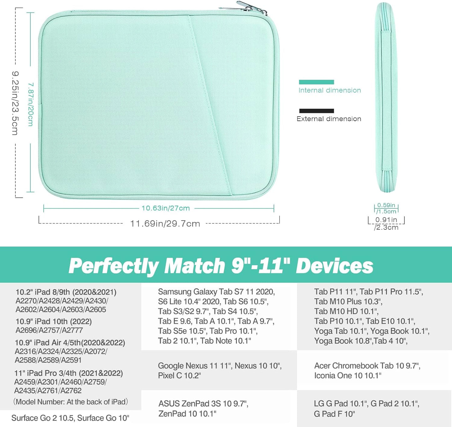 MoKo 9-11 Inch Tablet Sleeve Case, Fits New 11inch iPad Air M4/Pro M5, iPad A16 11", i-Pad 10/9/8/7th/Air 5/4th 10.9"/10.2", Tab S9/S8 11", Protective Bag Carrying Case with Pocket, Dark Gray
