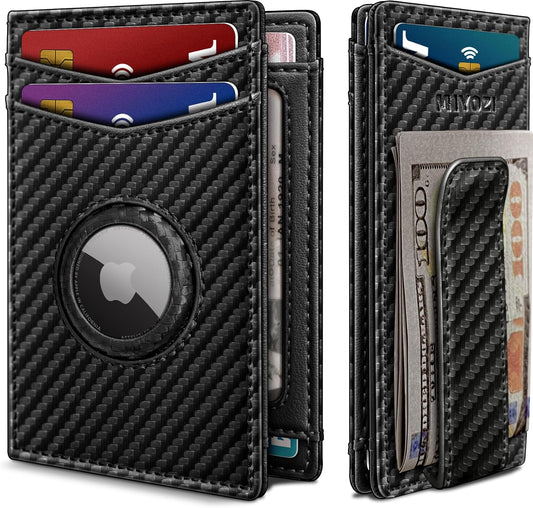 miyozi Airtag Wallet for Men- with Money Clip Gift Boxed, Magnetic Closure Slim Genuine Leather Front Pocket Wallet, 4.1"x 2.8", RFID Blocking
