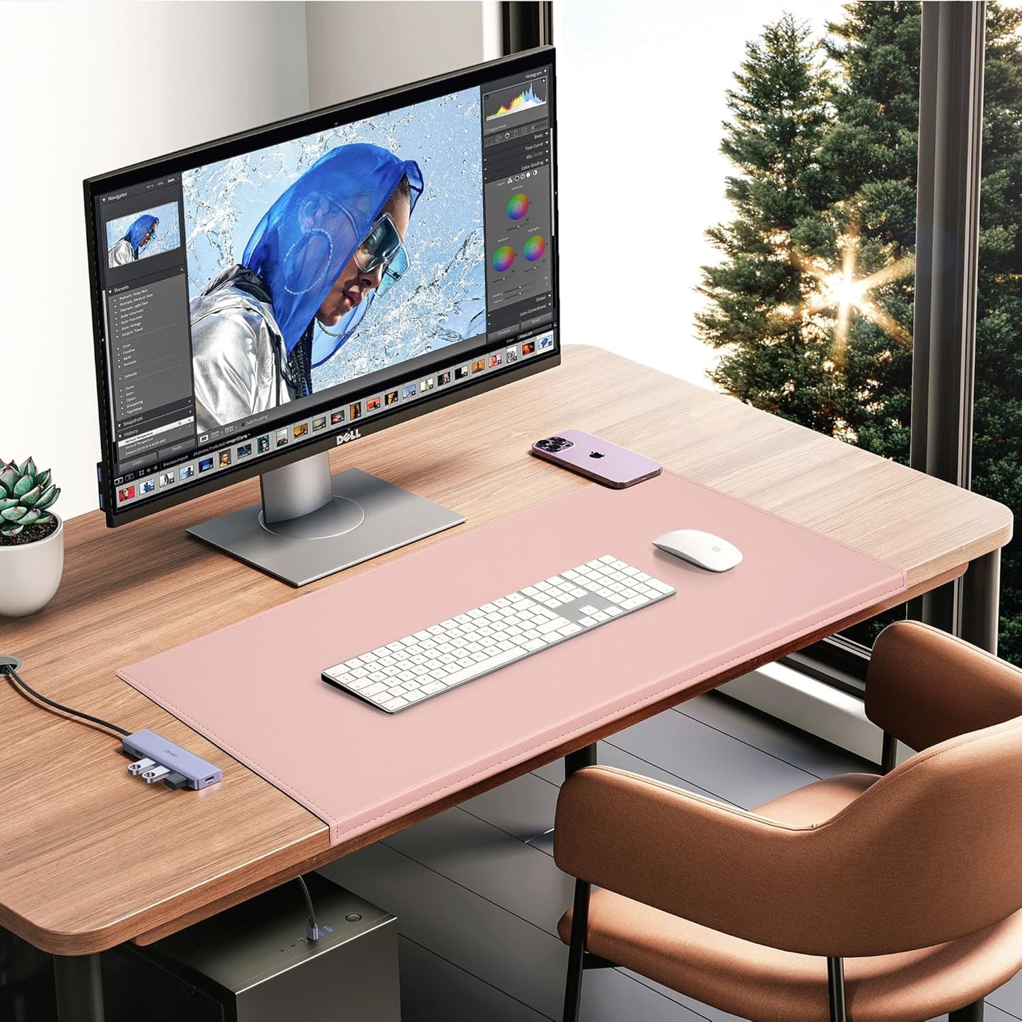 AKOZLIN 35.4"x 18.9" Soft PU Leather Surface Office Desk Mouse Mat Anti-Push Pad with Full Grip Fixation Lip Table Blotter Edge-Locked Protector