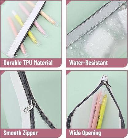 Mr. Pen- Clear Pencil Pouch, 8.50"x4.25", 3 Pack, Durable TPU Material, Medium Water-Resistant Pencil Bags with Smooth Zipper, Multipurpose Clear Pouch for Stationery, School, Office, Travel Supplies