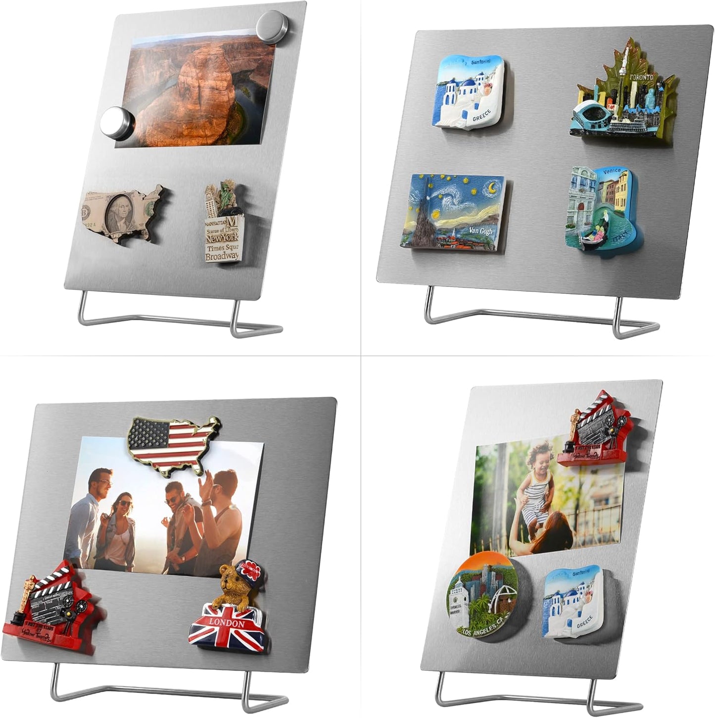 Magnetic Bulletin Board with Stand – Small Dry Erase Memo Board – Tabletop Metal Easel for Magnet Display – 10x8 Inches + 2 Magnets