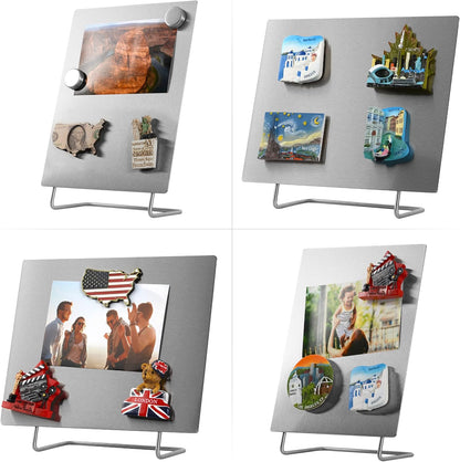 Magnetic Bulletin Board with Stand – Small Dry Erase Memo Board – Tabletop Metal Easel for Magnet Display – 10x8 Inches + 2 Magnets
