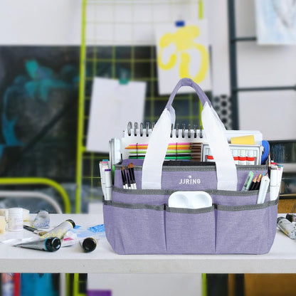JJRING Craft Organizer Tote Bag for Art Storage, Caddy with Multiple Pockets, Bluish Green Sewing Bag for Scrapbooking, School, Medical, and Office Supplies