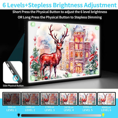 Phylosal Rechargeable A4 LED Light Pad with Built-in Stand, Magnetic Tracing Light Box for Drawing, Diamond Art Light Board with Side Button, Super Bright Light Table for Diamond Painting, Sketching
