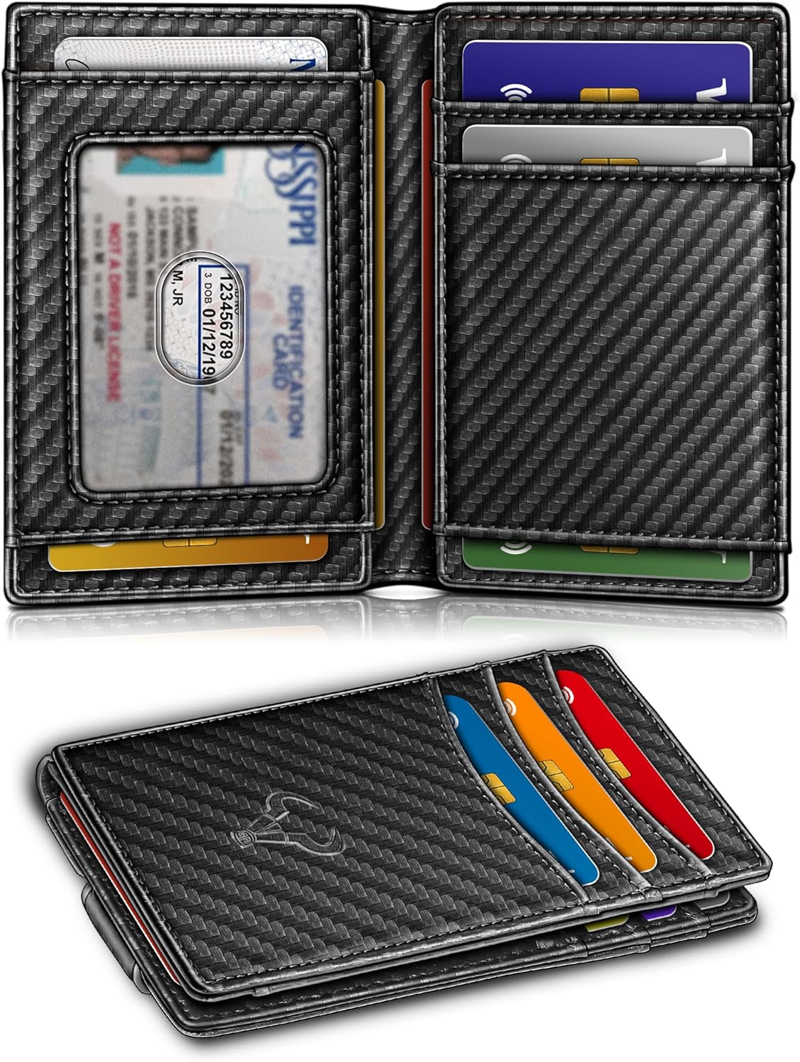 BULLIANT Men Airtag Wallet,Slim Wallet Money Clip Card Holder Magnetic Closure 12 Cards in Front Pocket RFID Blocking