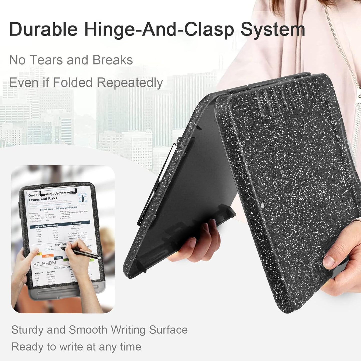 Glitter Clipboard with Storage,Storage Clipboard with Pen Holder,A4 Binder Clip Boards 8.5x11 with Low Profile Clip,Side Opening Sparkle Clipboards, Clipboards Folder for Office Supplies-Starry Black