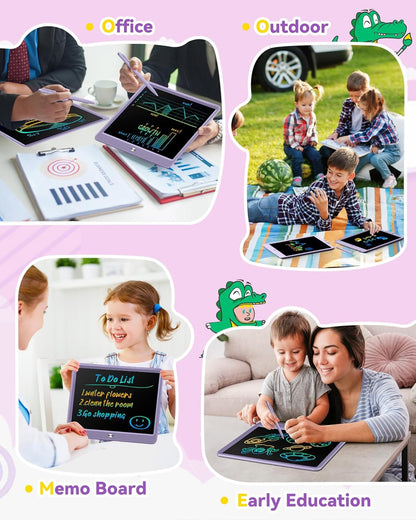 KOKODI 12 Inch LCD Writing Tablet with Anti-Lost Stylus, Erasable Doodle Board Colorful Toddler Drawing Pad, Car Travel School Games Toys for 3 4 5 6 7 8 Kids, Birthday Gift for Girls Boys Adults Blue