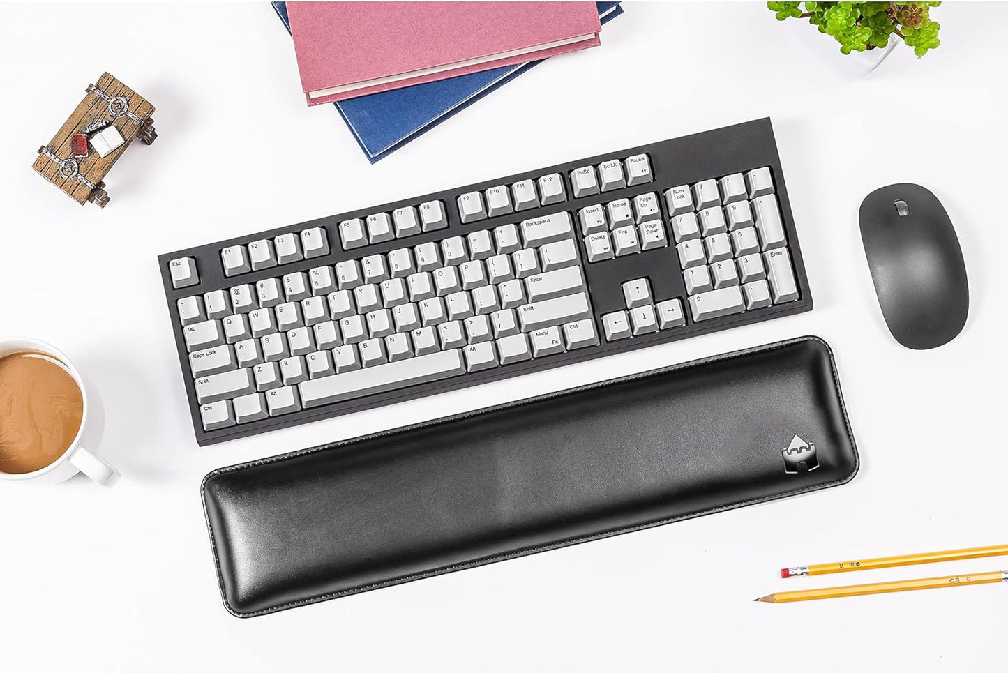 Bailey Compact by Castle - Wrist Rest for Keyboards with Around 61 Keys - Leather Ergonomic Computer Extra Firm Keyboard Wrist Support for Typists, Gaming, Heavy Office Use (Stone, Compact Size)