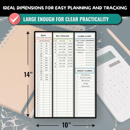 Magnetic Dry Erase Budget Planner and Bill Organizer | 10" x 14" Whiteboard Calendar for Wall or Fridge | Monthly Bill Tracker, Chore Chart, and Family Organizer | Dry Erasable Markers Included