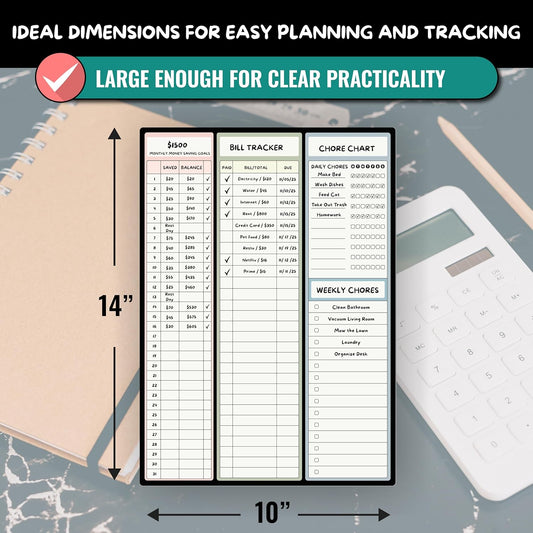 Magnetic Dry Erase Budget Planner and Bill Organizer | 10" x 14" Whiteboard Calendar for Wall or Fridge | Monthly Bill Tracker, Chore Chart, and Family Organizer | Dry Erasable Markers Included