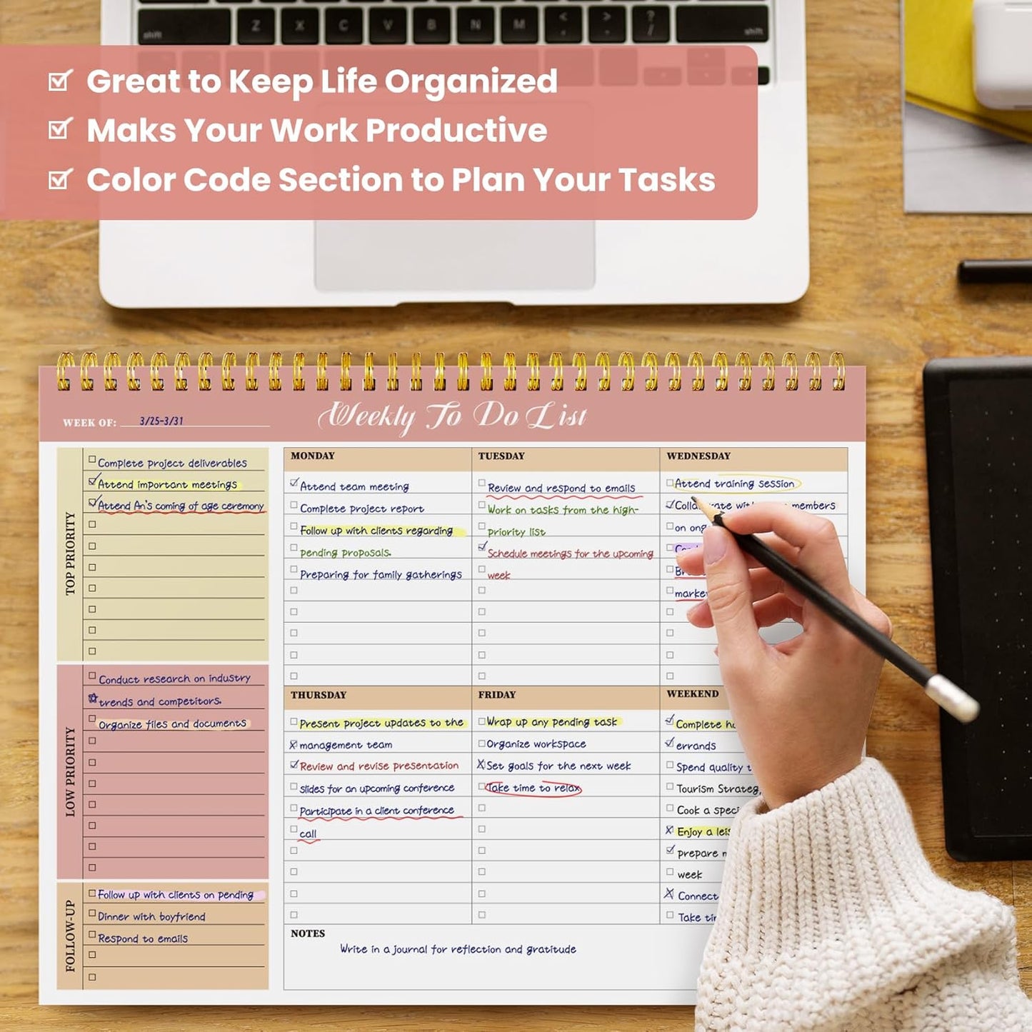 Weekly To Do List Notepad with 52 Undated Sheets（8.5"×11"）- Undated Weekly Planner Notepad for Office Desk Accessories and Supplies - Midnight Lilac
