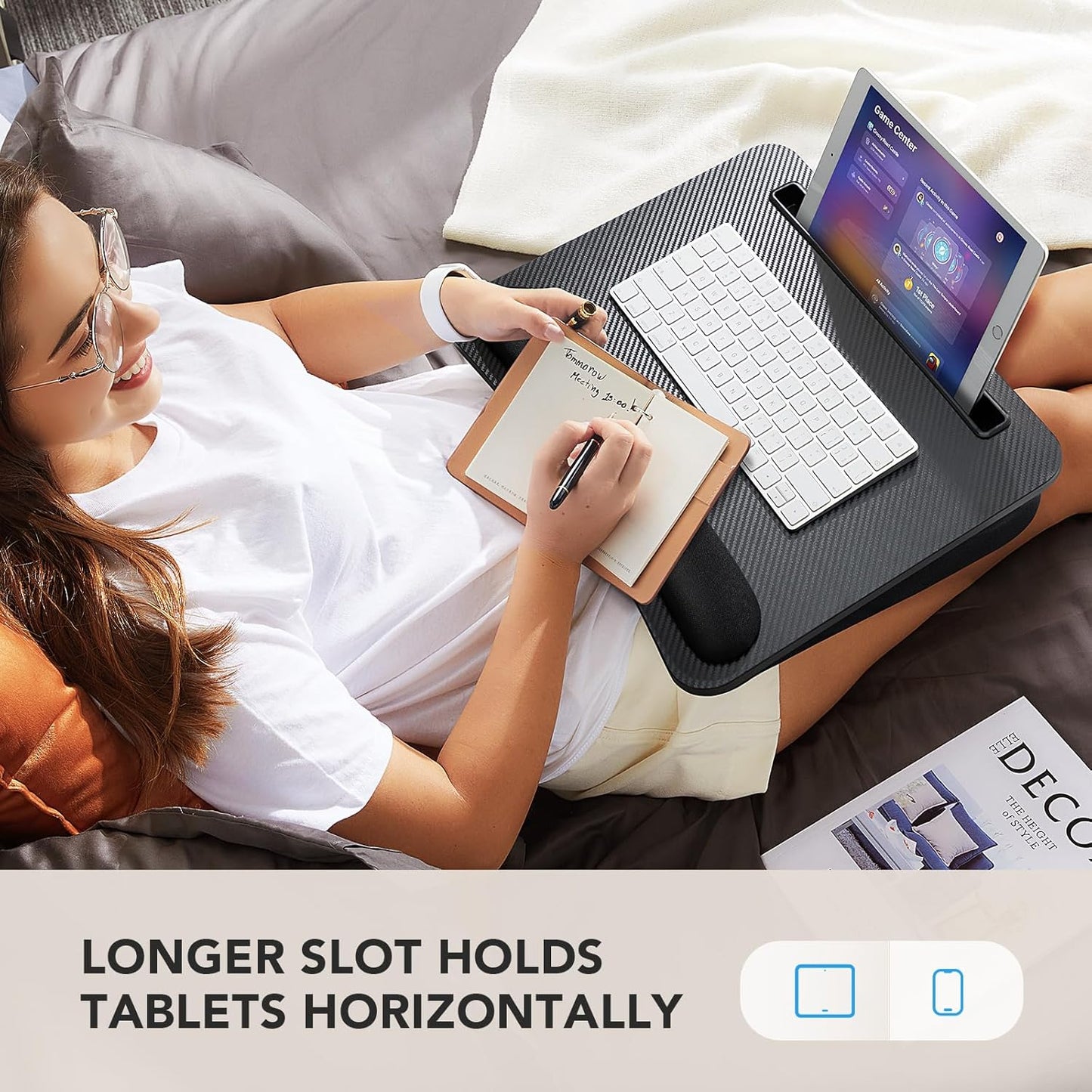 HUANUO Laptop Lap Desk - Portable Lap Desk with Pillow Cushion, Fits up to 15.6 inch Laptop, with Anti-Slip Strip & Storage Function for Home Office Students Use as Computer Laptop Stand, Book Tablet