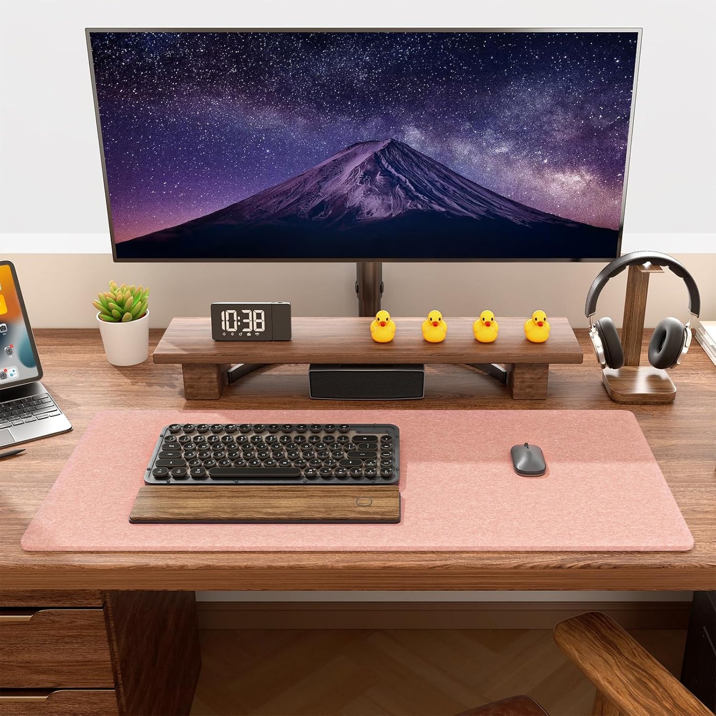 Auhoahsil Felt Desk Mat, Minimalist Large Mouse Pad XXL 35.5 x 15.7 in, Desk Matt for Desktop, Keyboard, Laptop, Computer, Office, Work from Home, Gaming, White