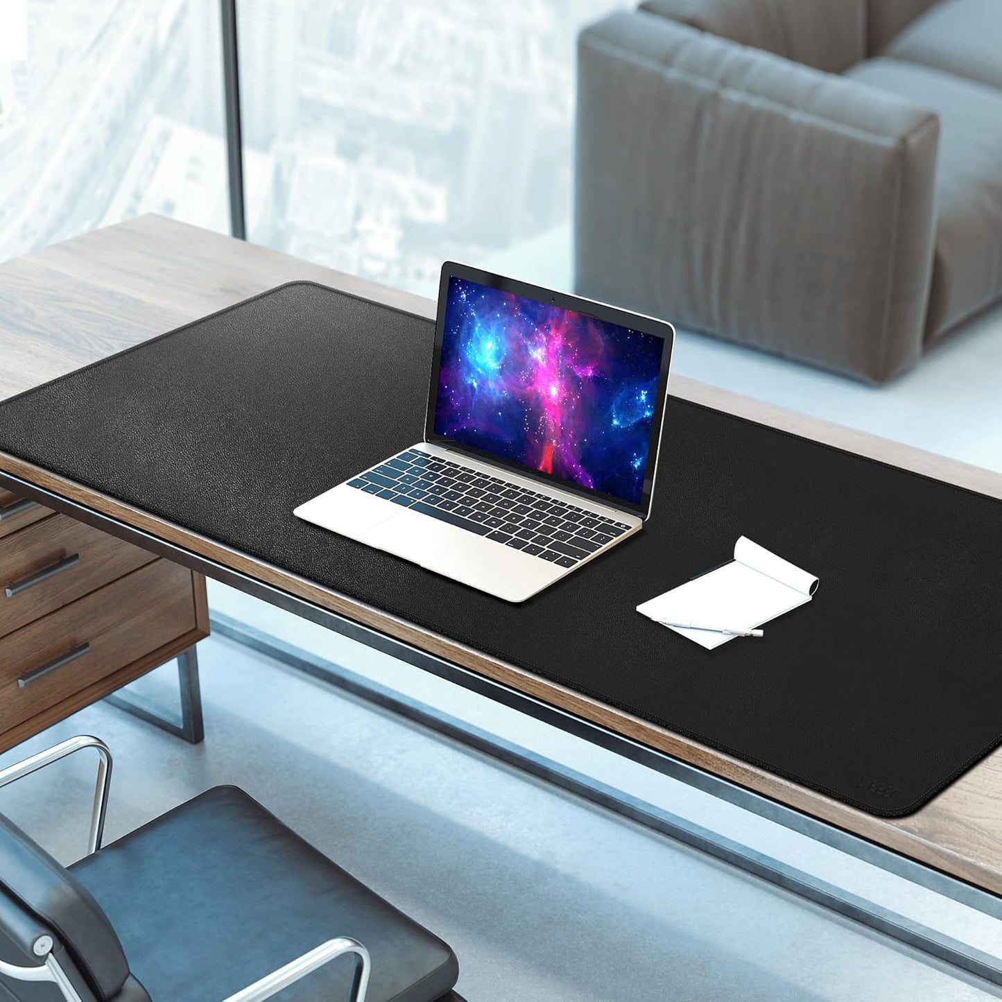 Vyaaa PU Leather & Cork Desk Mat, 39.4"x15.7" Dual Sided Computer Desk mat, Waterproof Large Mouse Pad, Non-Slip Office Desk pad, Office Desk Protector for Work/Gaming/Home (Black)