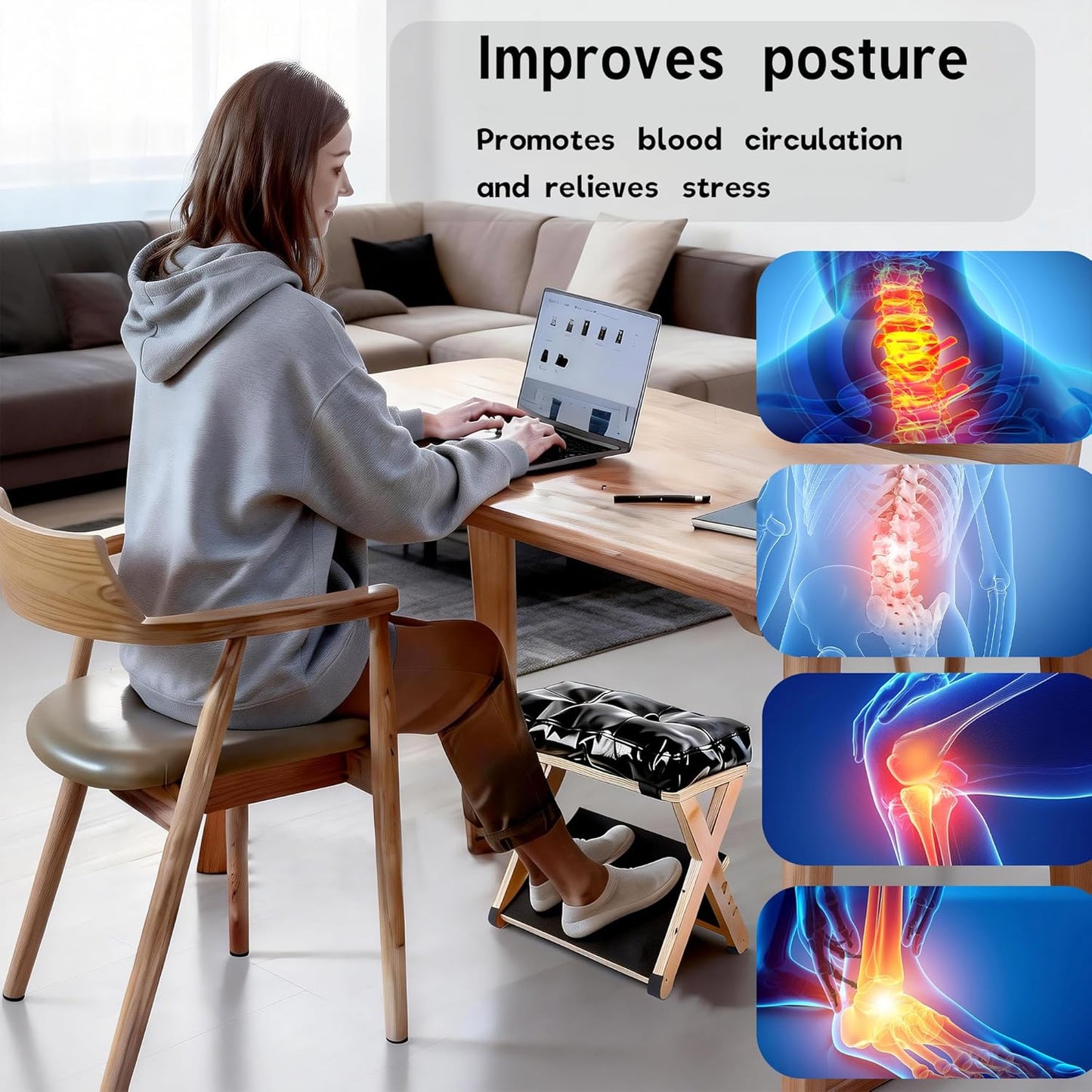 Adjustable Foot Rest for Under Desk at Work – 4 Height Levels Wooden Ergonomic Footstool Base Foot & Leg Rest for Office,Gaming,Home (Regular)