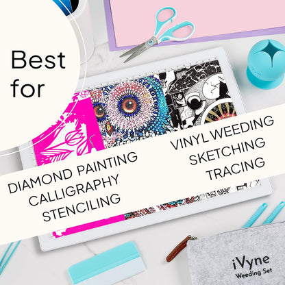 iVyne Rechargeable A4 Light Pad for Tracing & Weeding - LED Light Board for Weeding Vinyl - for Cricut Vinyl Weeding Tools - Ultra-Thin & Portable - Perfect for Artists & Crafters - Pink