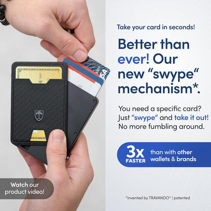 TRAVANDO Swype Slim Wallet for Men Metal RFID Blocking Mens Wallet Card Case (With AirTag* Pocket)