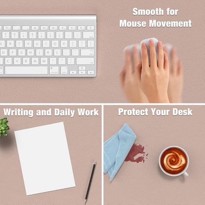 Hsurbtra Desk Pad, 23.6" x 13.8" PU Leather Desk Mat, M Extended Mouse Pad, Waterproof Desktop Blotter Protector, Non-Slip Ultra Thin Small Laptop Keyboard Writing Mat for Office Home, Pink