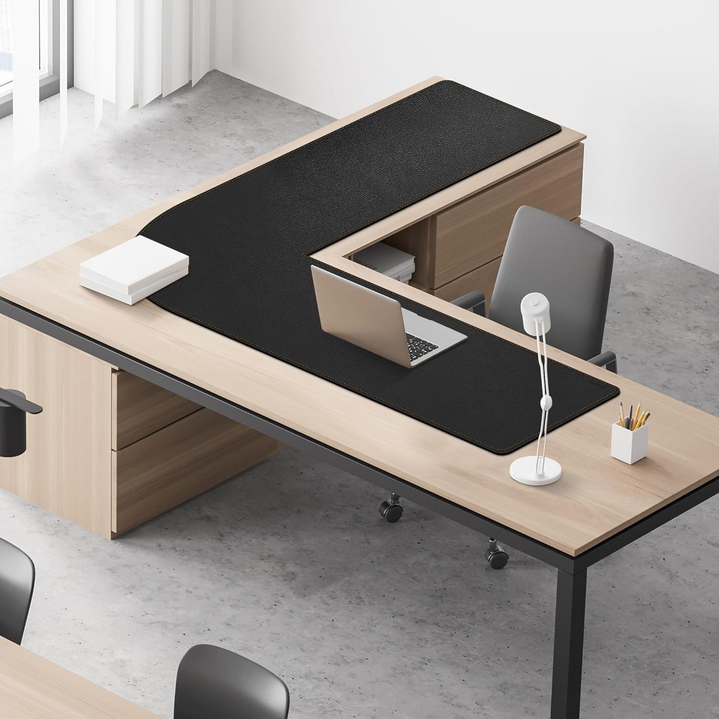 MAIDERN (51” + 51”) x 15.7” L Shaped Corner Desk Mat, Cork & Leather Reversible Desk Pad for Gaming Computer Office Home (Black) …