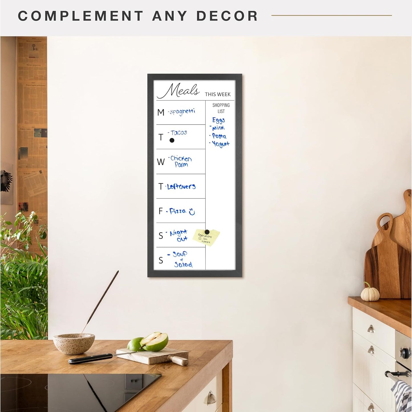 MCS Dry Erase Weekly Planner 11x24 Walnut Framed Calander Whiteboard for Wall, Plan Your Week with Family Weekly Planner for Dinners, Sports, Events & More