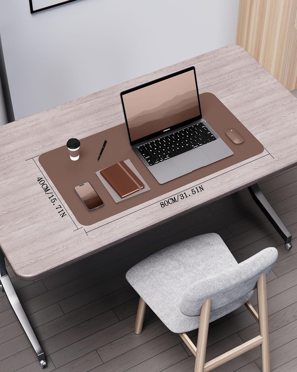 YSAGi Double-Sided Desk Pad, 31.5"x15.7"Leather Desk Mat, Eco Cork Desk Pad Protector,Large Mouse Pad,Waterproof Desk Blotter for Office/Home(Coffee)